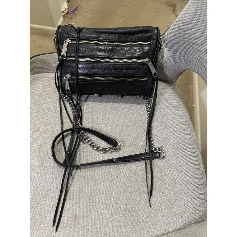 Rebecca Minkoff 5 Zip Black Leather Crossbody Bag RM17-MINI5ZIP